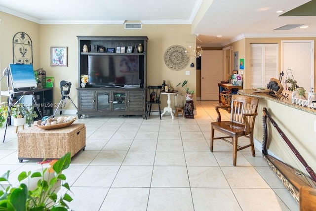7270 SW 88th St Unit B308, Miami, FL 33156 - living area featuring ornamental molding, light tile patterned floors, and recessed lighting