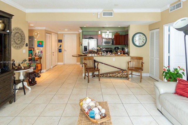 7270 SW 88th St Unit B308, Miami, FL 33156 - living area featuring ornamental molding, light tile patterned floors, and baseboards