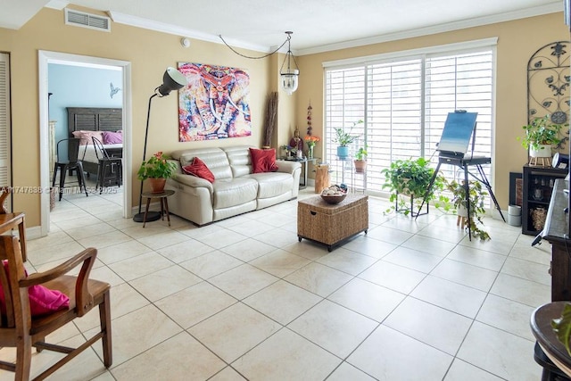 7270 SW 88th St Unit B308, Miami, FL 33156 - living area with crown molding and light tile patterned floors