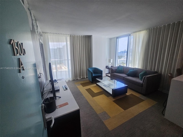 17315 Collins Ave Unit 1506, Sunny Isles Beach, FL 33160 - carpeted living area with a textured ceiling
