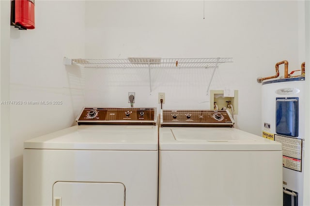 laundry room featuring washer and dryer, laundry area, and water heater