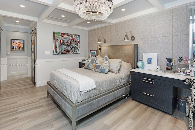 1301 Adams St, Hollywood, FL 33019 - bedroom featuring beamed ceiling, light hardwood / wood-style floors, and coffered ceiling
