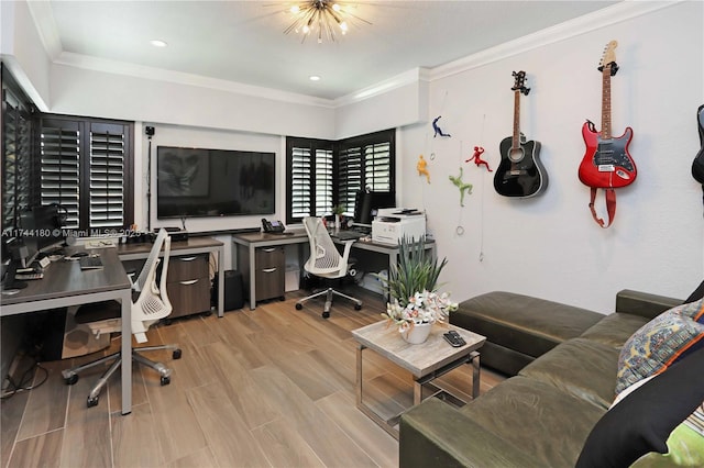 1301 Adams St, Hollywood, FL 33019 - office space with crown molding and light hardwood / wood-style floors