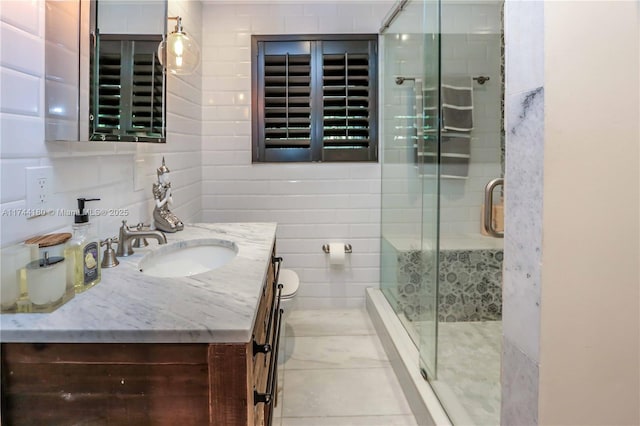 1301 Adams St, Hollywood, FL 33019 - bathroom with tile walls, toilet, vanity, and walk in shower