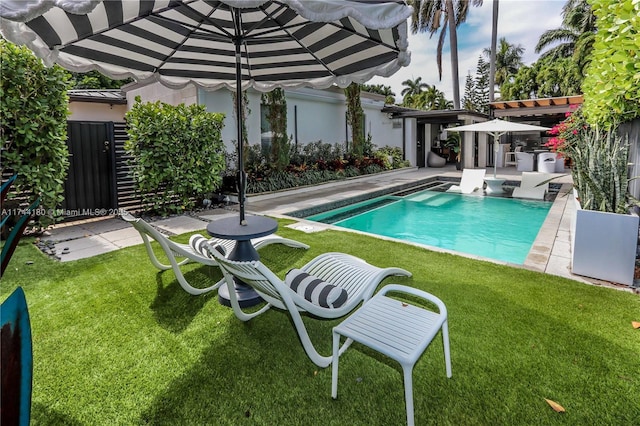 1301 Adams St, Hollywood, FL 33019 - view of pool featuring a yard and a patio area