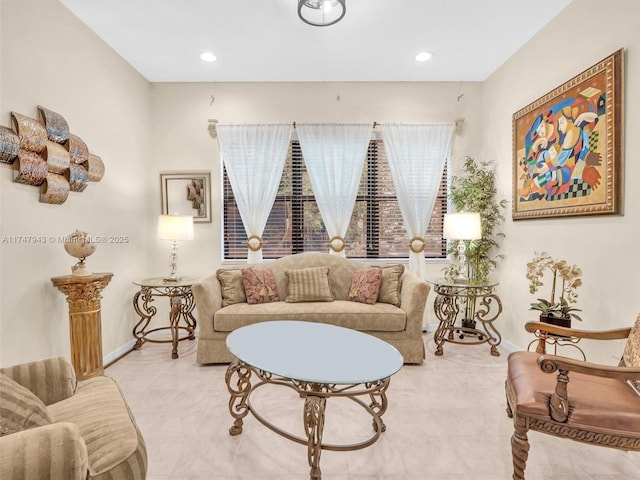 living room featuring light tile patterned flooring