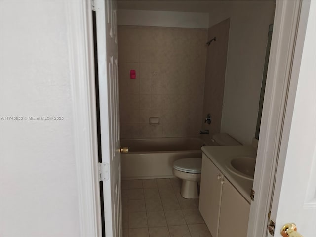 bathroom featuring toilet, tile patterned flooring, bathtub / shower combination, and vanity