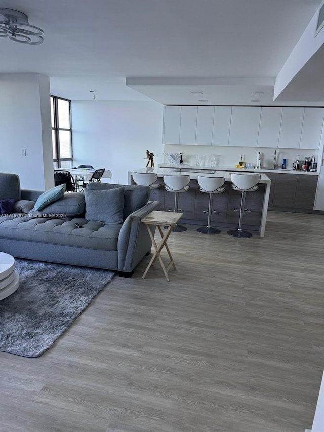 living room with visible vents and light wood-style floors