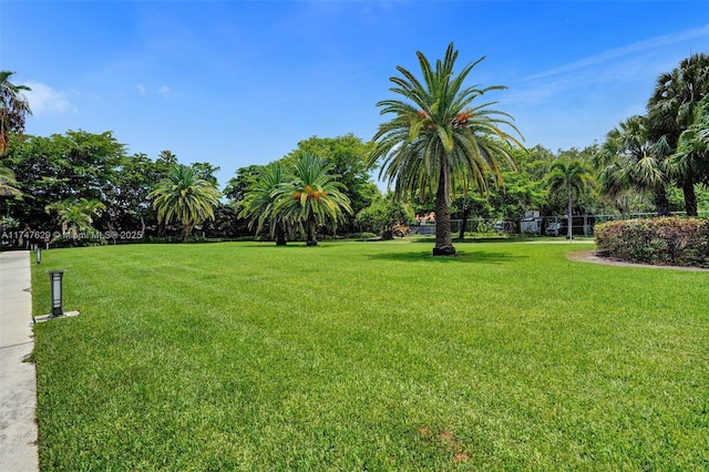 view of community with a yard and fence