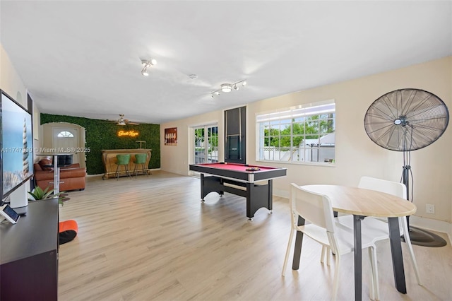 rec room with light wood-type flooring and pool table