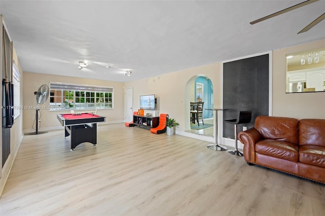 playroom with pool table and light hardwood / wood-style flooring