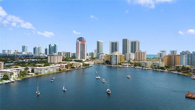 property view of water with a city view