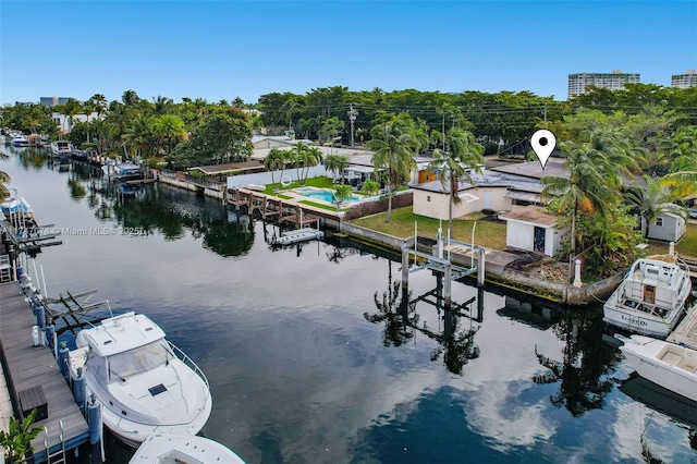 drone / aerial view featuring a water view