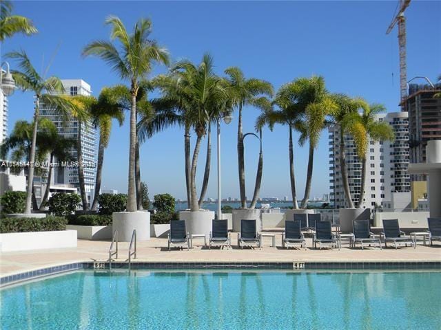 view of swimming pool with a patio