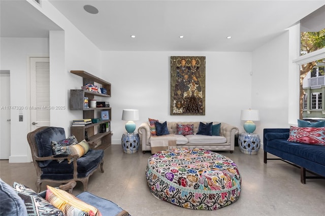 211 Water Way Unit 211, Miami Beach, FL 33141 - living room with finished concrete floors and recessed lighting
