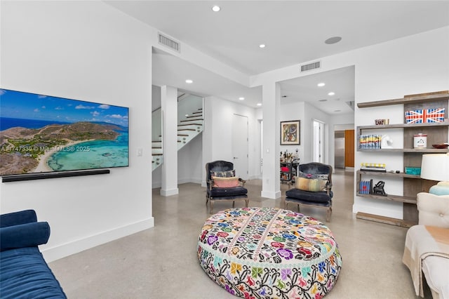 211 Water Way Unit 211, Miami Beach, FL 33141 - living room with recessed lighting, baseboards, stairway, and visible vents