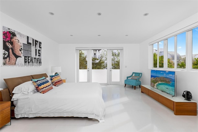 211 Water Way Unit 211, Miami Beach, FL 33141 - bedroom with french doors, light tile patterned floors, access to exterior, and recessed lighting