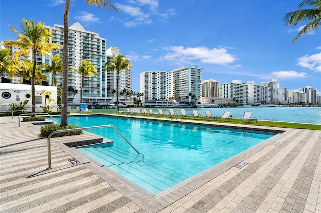 211 Water Way Unit 211, Miami Beach, FL 33141 - pool with a view of city and a patio area