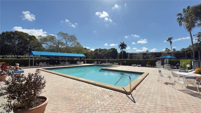 view of swimming pool featuring a patio area