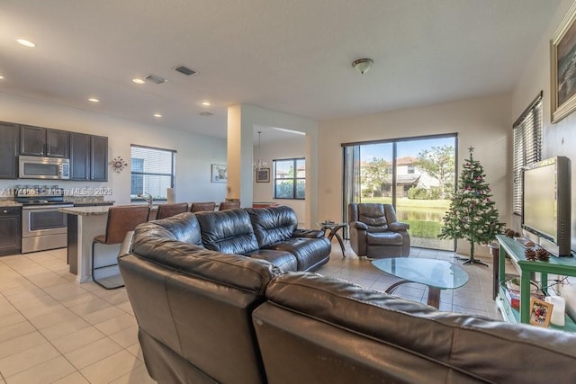 view of tiled living room