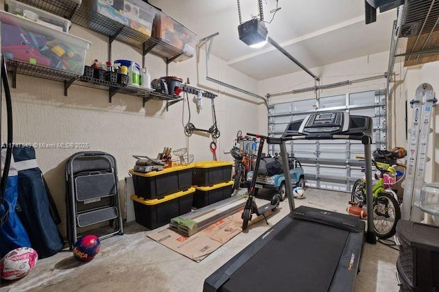 garage with a garage door opener