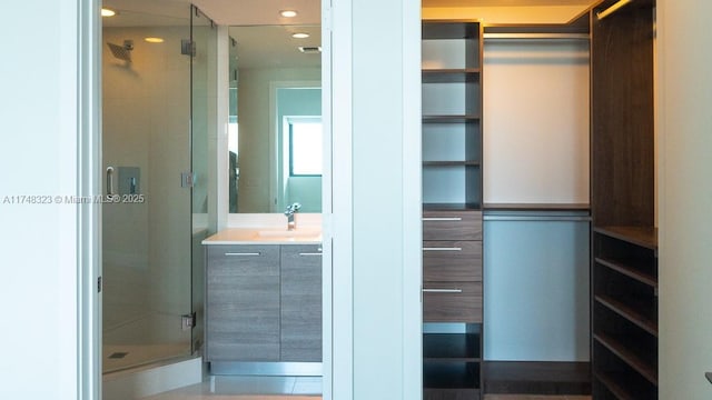 650 NE 32nd St Unit 2105, Miami, FL 33137 - full bathroom featuring a stall shower, vanity, and recessed lighting