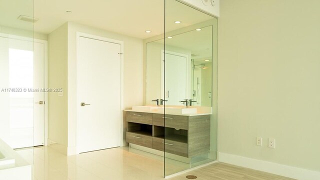 650 NE 32nd St Unit 2105, Miami, FL 33137 - full bath featuring double vanity, recessed lighting, and an enclosed shower