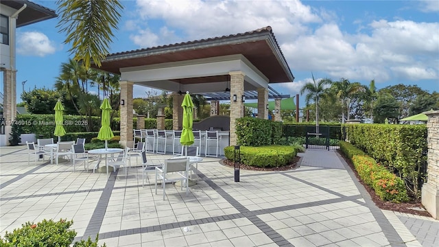 view of community featuring a patio area and a gazebo