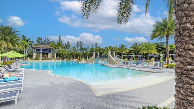 view of pool featuring a patio area