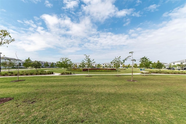 view of property's community featuring a lawn