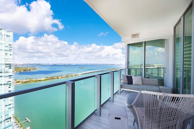 balcony with a water view