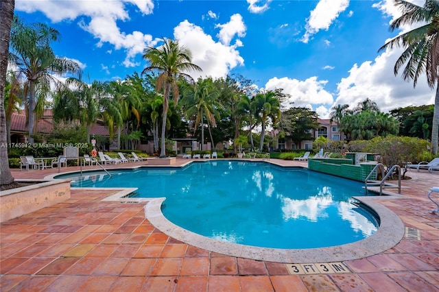 view of pool featuring a patio