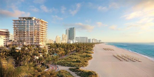 exterior space with a beach view