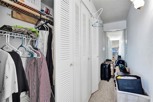 walk in closet with carpet