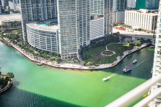 aerial view with a water view