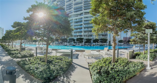 pool with a patio area