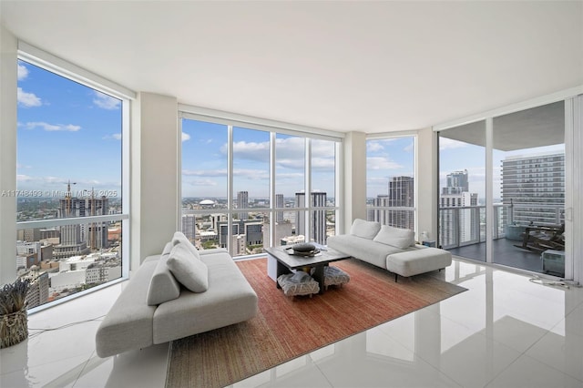 sunroom with a city view