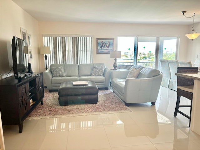 living room featuring light tile patterned flooring