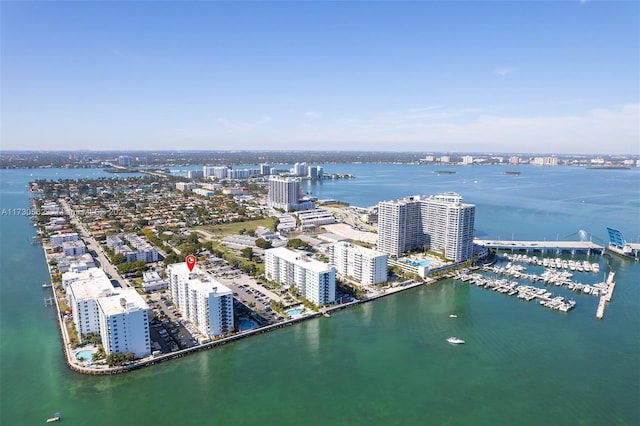 aerial view with a water view