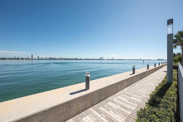 view of dock with a water view