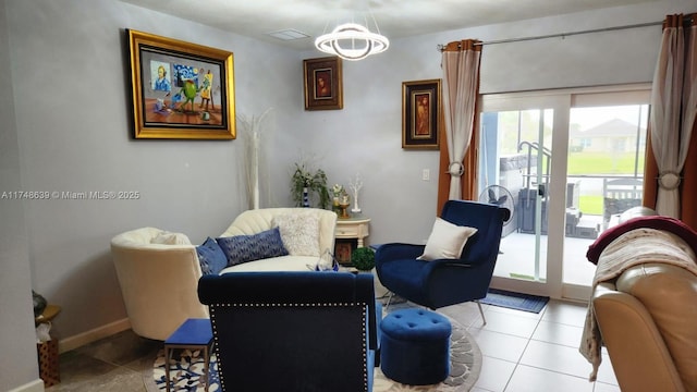 living area featuring light tile patterned flooring