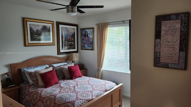 bedroom with carpet flooring and ceiling fan