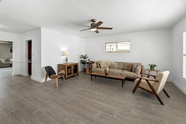 living room with ceiling fan