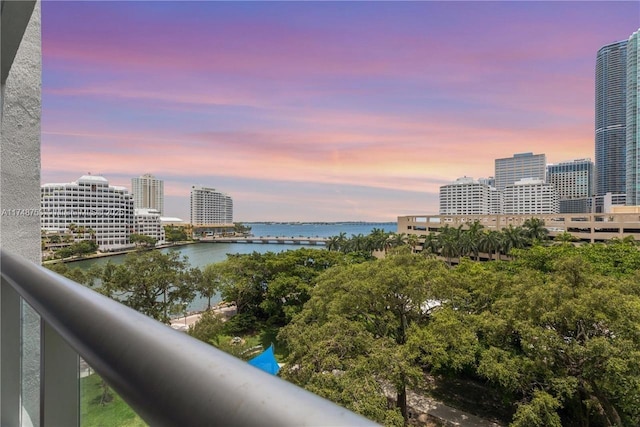 view of water feature with a view of city