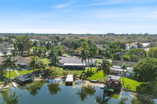 bird's eye view featuring a residential view and a water view