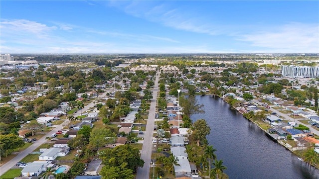 aerial view with a water view and a residential view