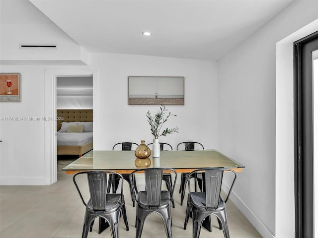 dining space with recessed lighting, visible vents, and baseboards