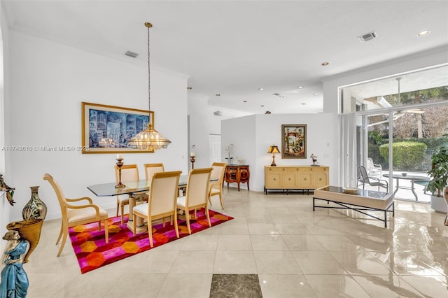 dining room with light tile patterned flooring, visible vents, and recessed lighting