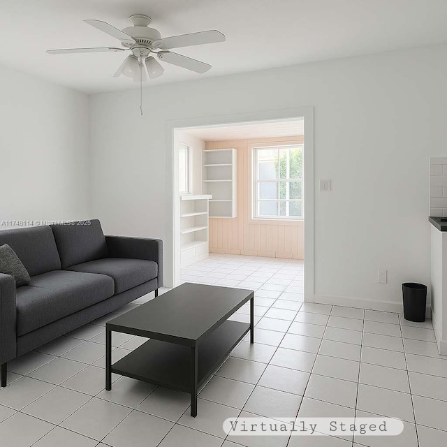 3015 SW 24th Ter, Miami, FL 33145 - living area with ceiling fan and light tile patterned floors