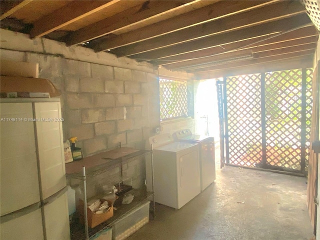 basement with washer and dryer
